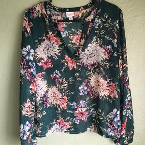 🔴🌷Spring Green Long-sleeved Floral Blouse🌷
